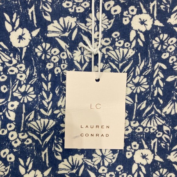 New LC Lauren Conrad Large Blue White Ditsy Floral Square Neck Puff Sleeve Blous - Picture 4 of 10